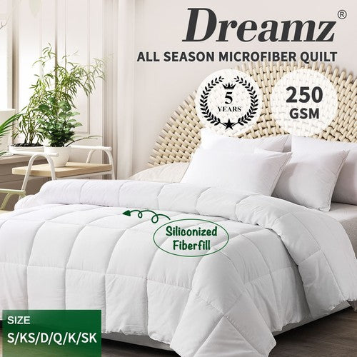 Dreamz Microfiber Quilt Doona Duvet Winter Summer Microfibre 250GSM All Size