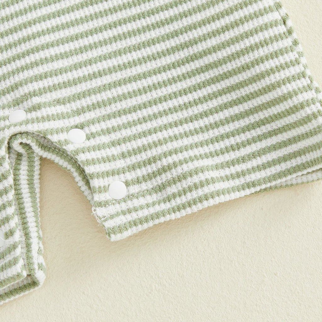 Citgeett Summer Infant Baby Boy Romper Casual Embroidered Striped Crew Neck Short Sleeve Jumpsuit Clothes