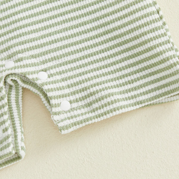 Citgeett Summer Infant Baby Boy Romper Casual Embroidered Striped Crew Neck Short Sleeve Jumpsuit Clothes