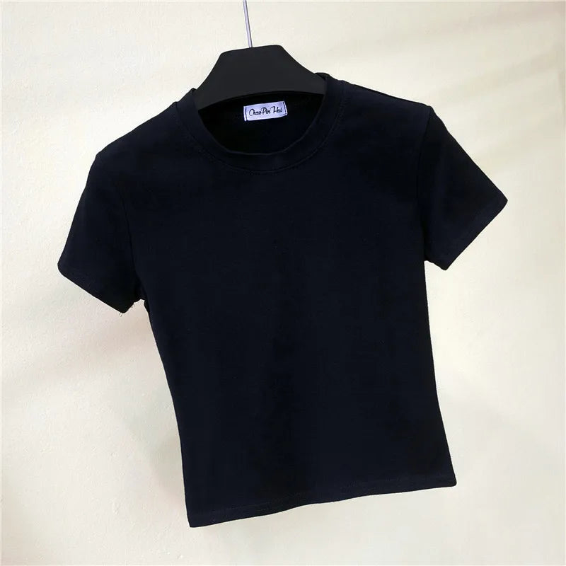 Women Summer Hot Selling Basic Design Solid Pure Color Women Top T Shirt