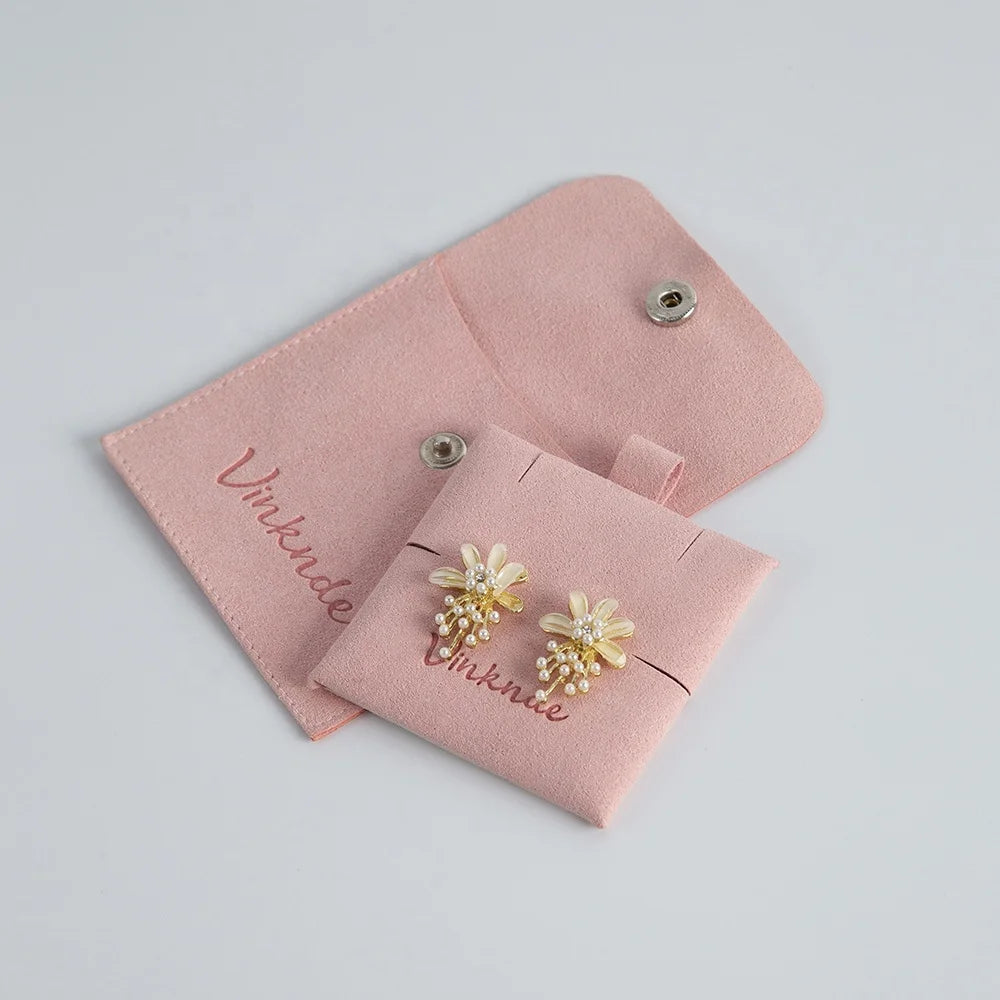 Pink Microfiber Packaging Jewelry Pouch with Button Earrings Necklace Display Card Jewelry Display Pad Set