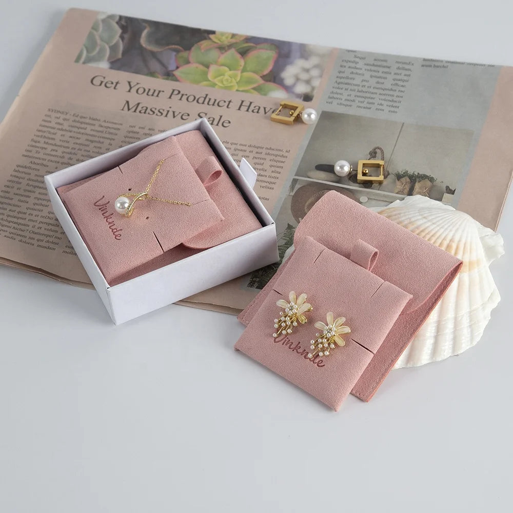Pink Microfiber Packaging Jewelry Pouch with Button Earrings Necklace Display Card Jewelry Display Pad Set