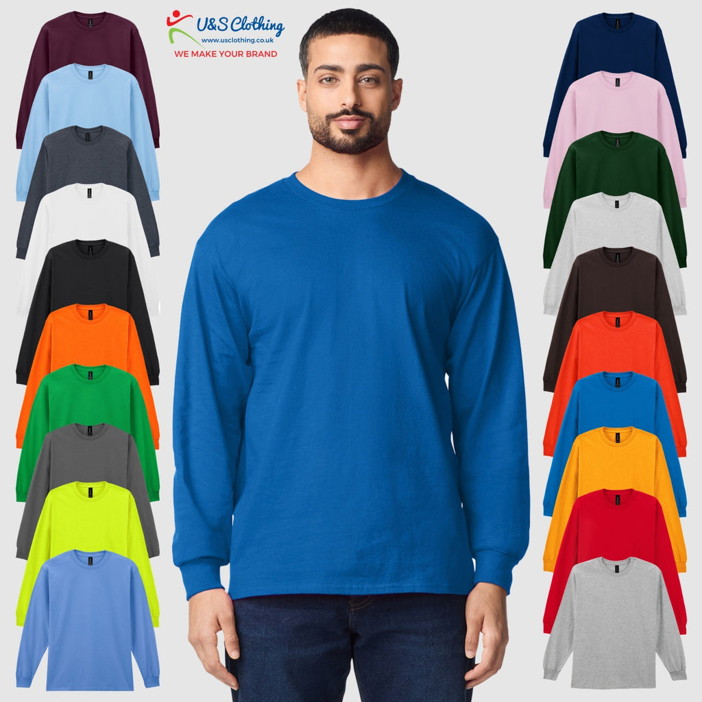 Gildan Mens Ultra Cotton Adult Long Sleeve T-Shirt Classic Fit Rib Cuffs Tee TOP