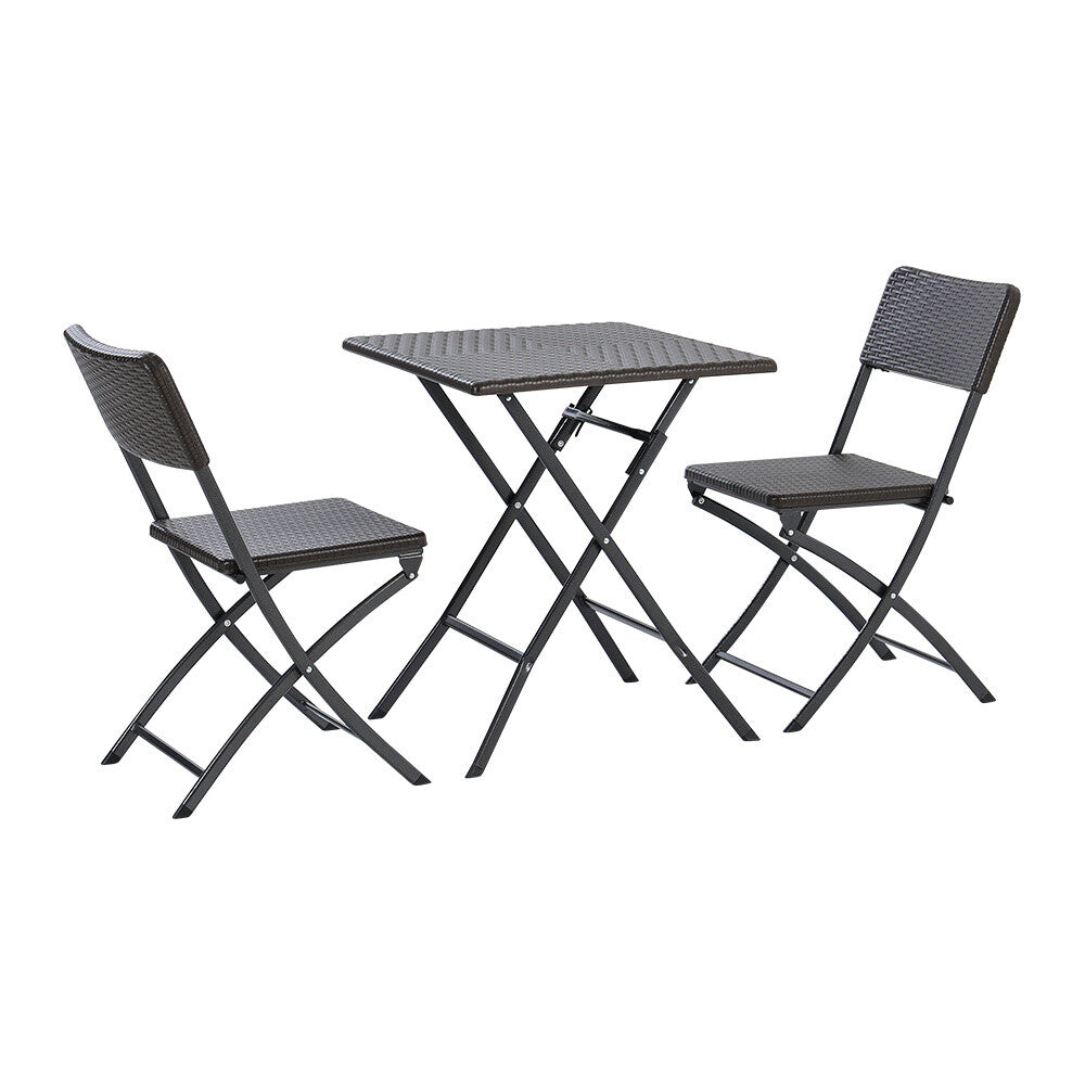3pcs Folding Garden Table Rattan Chairs Set Camping Patio Seat Outdoor Furniture