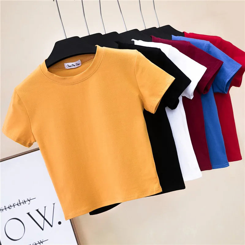 Women Summer Hot Selling Basic Design Solid Pure Color Women Top T Shirt