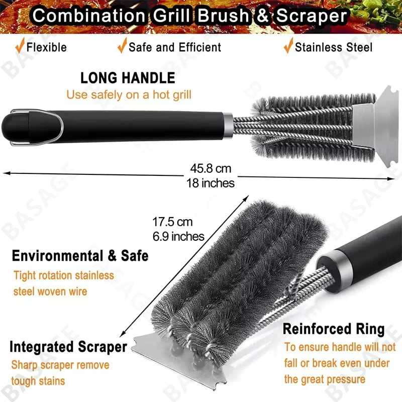 Veilige grillborstel - Borstelvrije BBQ-grillborstel - Roestbestendige roestvrijstalen barbecuereiniger - Geweldige grillaccessoires