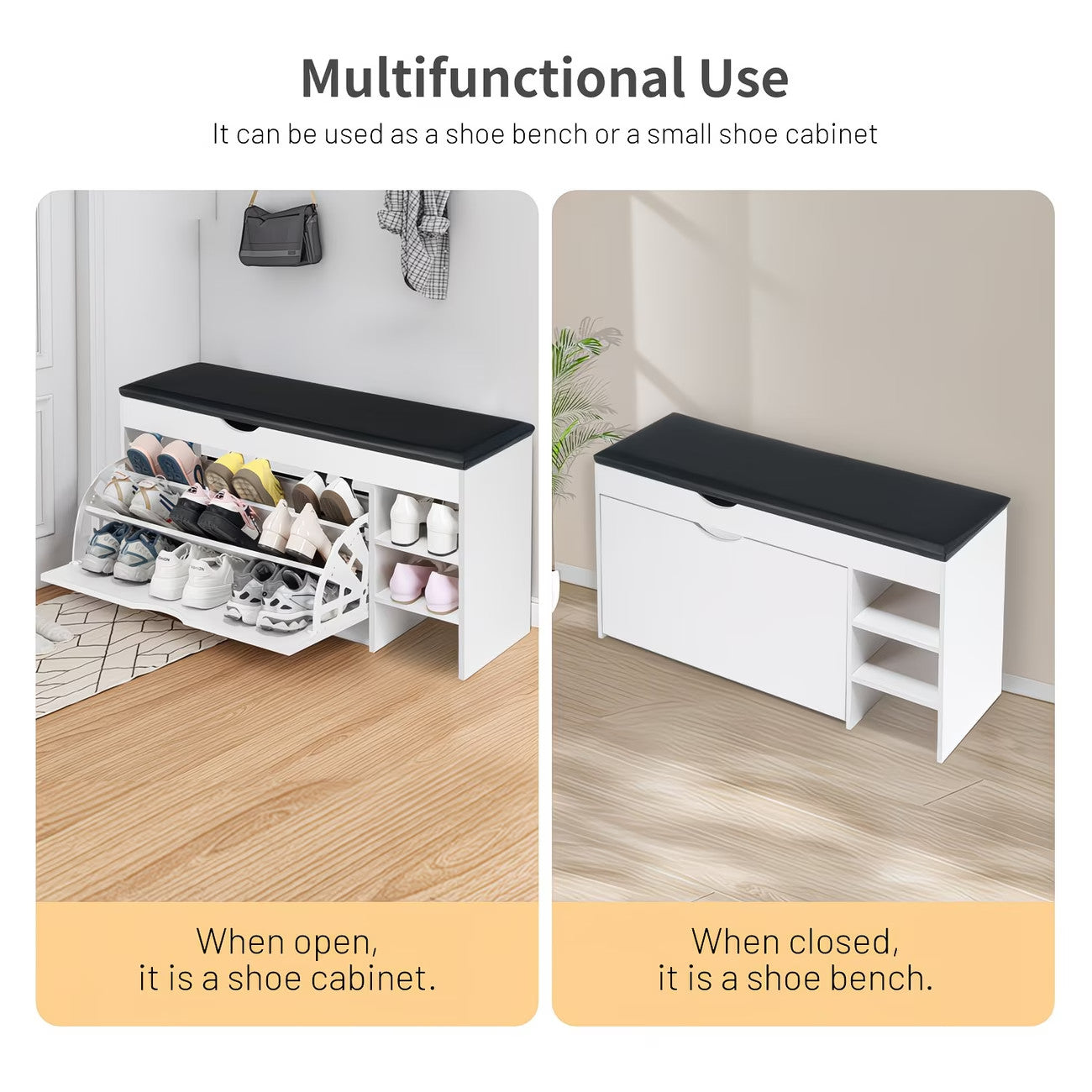Shoe Bench Organizer 3 Tier Wooden Storage Unit Entryway Hallway Cabinet Stand
