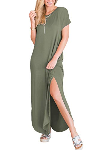 ANRABESS Womens Summer Maxi Dress Short Sleeve Casual Loose Long T Shirt Dresses Split Vacation Beach Sundress Travel Outfits