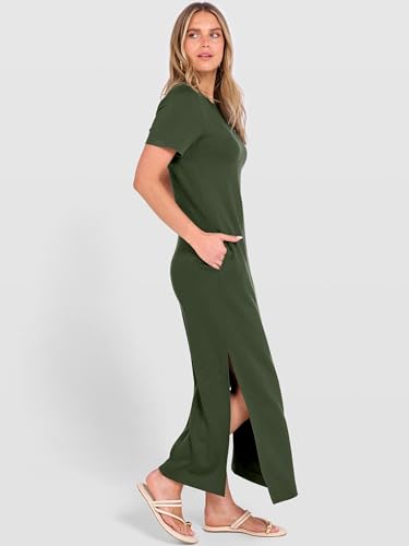 ANRABESS Womens Summer Casual Maxi Dress Short Sleeve Crewneck Split Wrinkle-Free Travel Long Sundress Beach Vacation Clothes