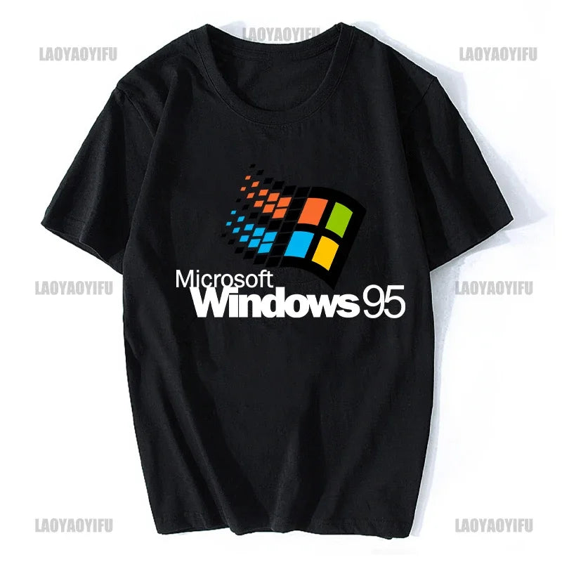Windows 95 Small T-Shirt Summer Cotton Blouse Men 7 T Shirt Windows Casual Stylish Street Short Sleeve Gothic Vintage Streetwear