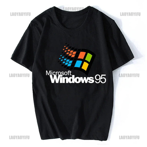 Windows 95 Small T-Shirt Summer Cotton Blouse Men 7 T Shirt Windows Casual Stylish Street Short Sleeve Gothic Vintage Streetwear