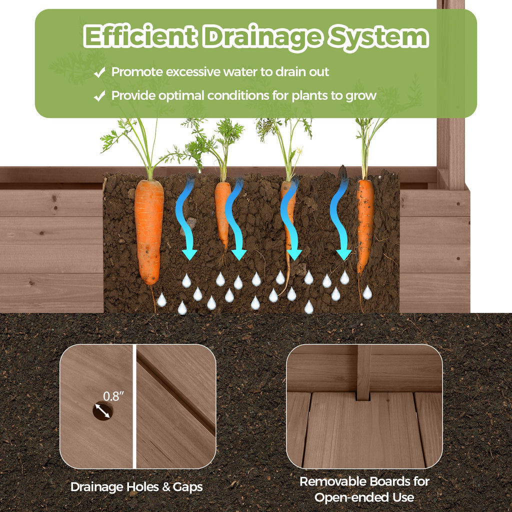Fir Wood Planter Box with Drainage Holes & Bottom Gaps