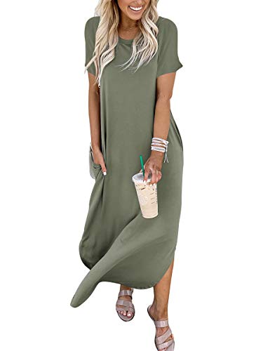 ANRABESS Womens Summer Maxi Dress Short Sleeve Casual Loose Long T Shirt Dresses Split Vacation Beach Sundress Travel Outfits