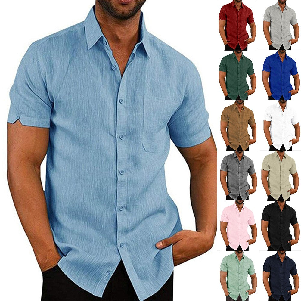 Mens Summer Short Sleeve Polo Shirts Work Casual Loose Button Up T Shirt Tops