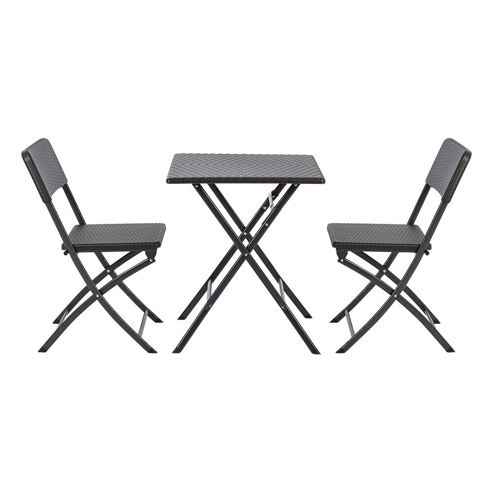 3pcs Folding Garden Table Rattan Chairs Set Camping Patio Seat Outdoor Furniture