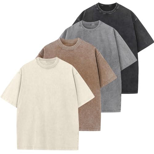 Men's Oversized Cotton T-Shirts Loose Fit Vintage Washed Tee Unisex Short Sleeve Casual Shirts Tops