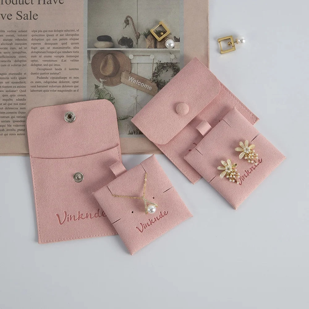 Pink Microfiber Packaging Jewelry Pouch with Button Earrings Necklace Display Card Jewelry Display Pad Set