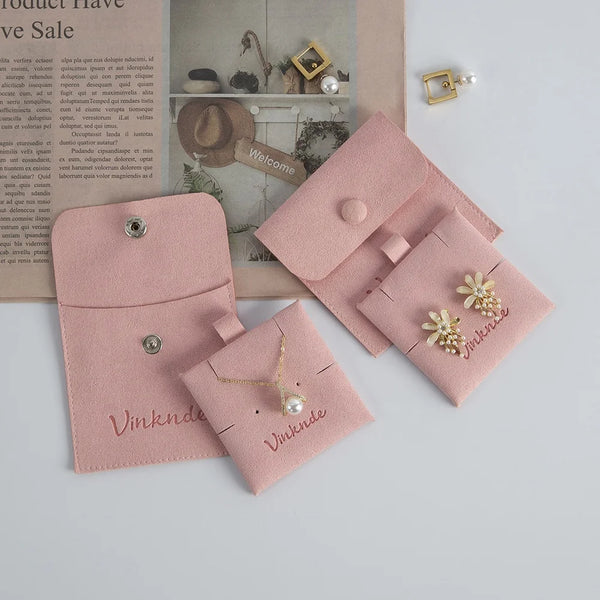 Pink Microfiber Packaging Jewelry Pouch with Button Earrings Necklace Display Card Jewelry Display Pad Set