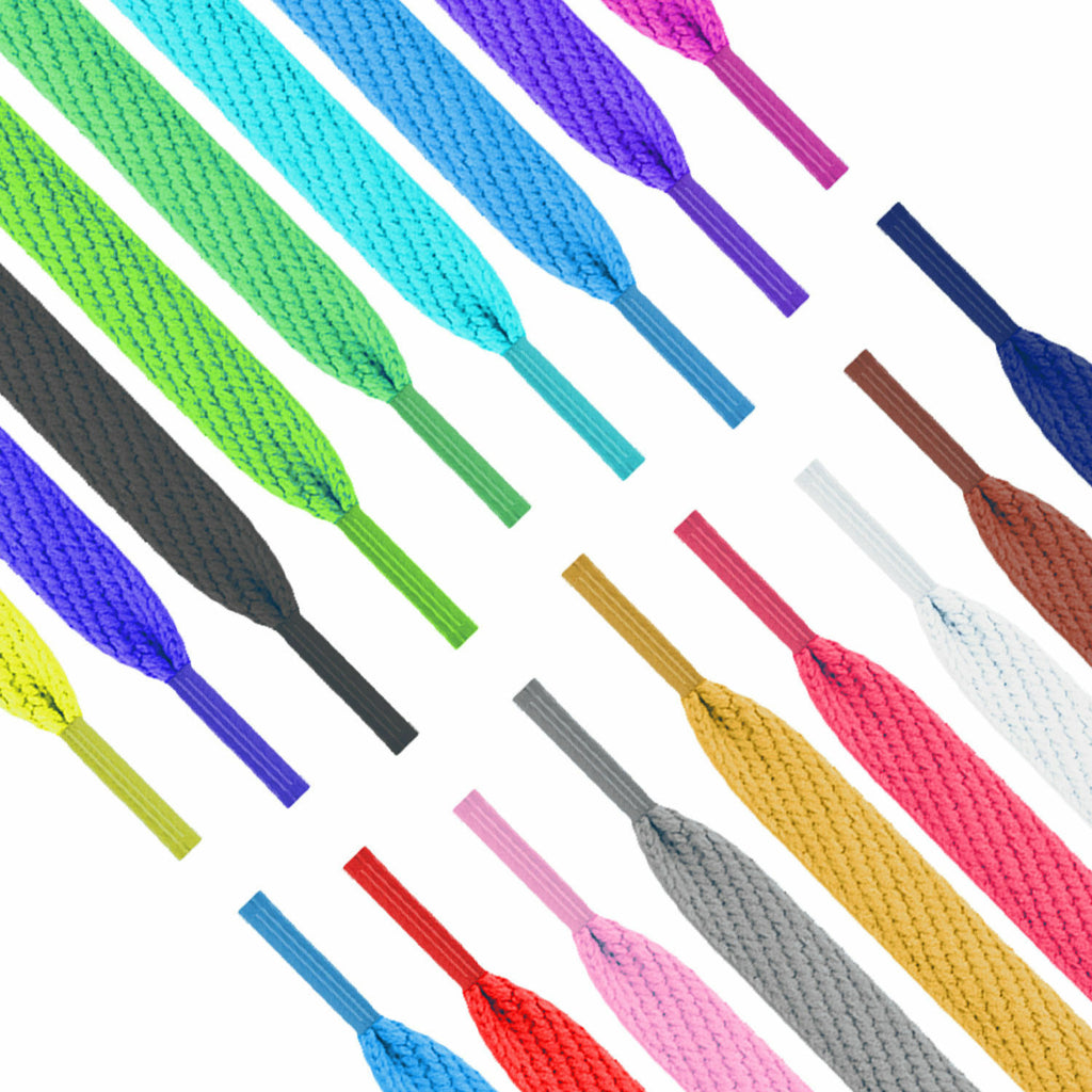 Flat Shoe Laces for Trainers or Boots Shoes 8mm Wide Black White or Colour Laces