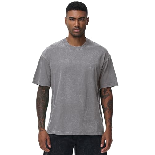 Men's Oversized Cotton T-Shirts Loose Fit Vintage Washed Tee Unisex Short Sleeve Casual Shirts Tops