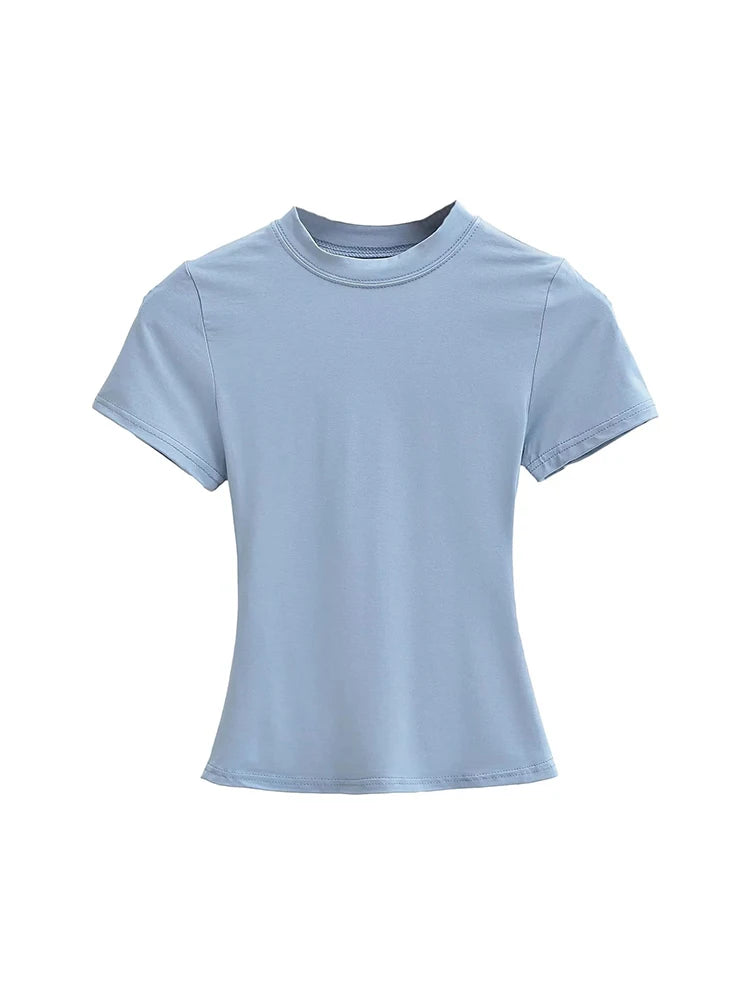 2024 New High Quality Casual T shirt Sexy Slim Short Sleeves Fashion Trend Solid Women Clothing y2k Tops