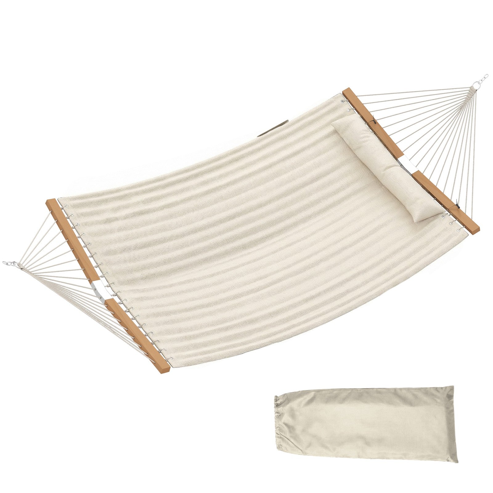 Outsunny Double Hammock 2-Person Padded Swing Bed Cream White