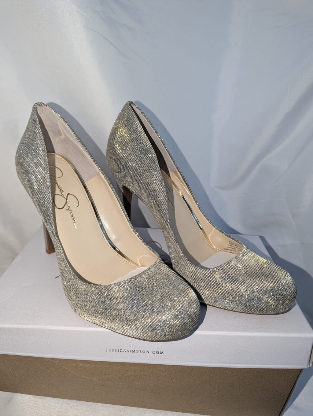 Jessica Simpson Women's Calie Pump Gold Glitter Gabor Heels Shoes Size 6 UK #45