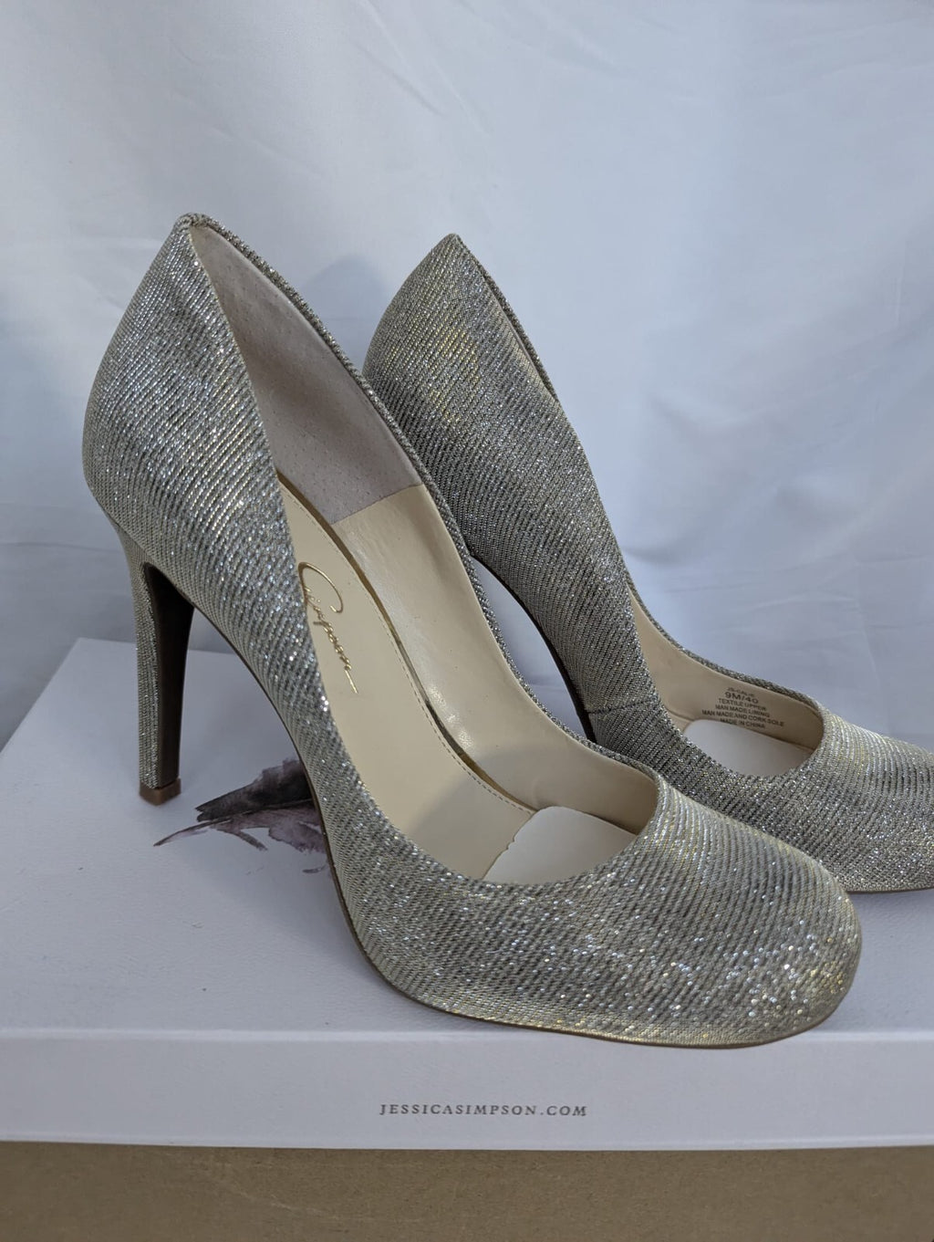 Jessica Simpson Women's Calie Pump Gold Glitter Gabor Heels Shoes Size 6 UK #45