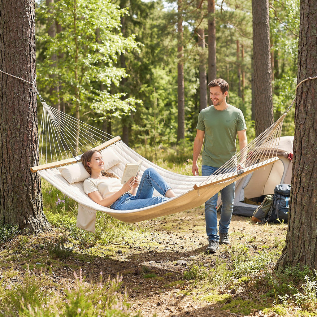 Outsunny Double Hammock 2-Person Padded Swing Bed Cream White