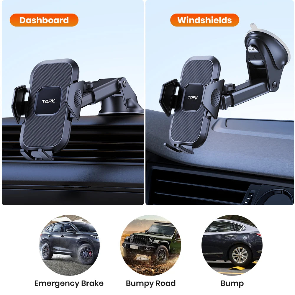 TOPK Car Phone Holder Sucker for Dashboard Windshield Mobile Car Holder Clamp For iPhone Pro Max X Xiaomi Huawei Samsung