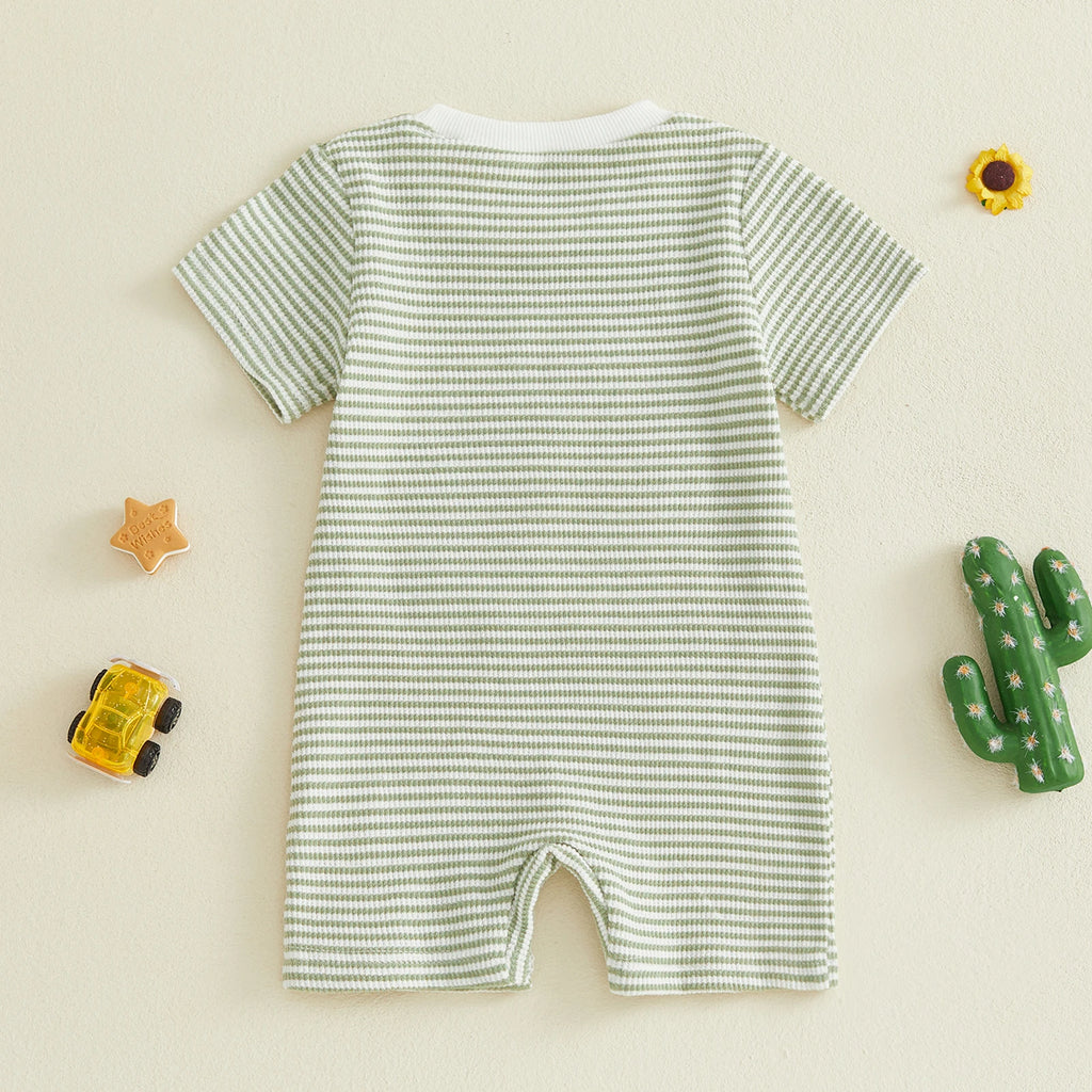 Citgeett Summer Infant Baby Boy Romper Casual Embroidered Striped Crew Neck Short Sleeve Jumpsuit Clothes