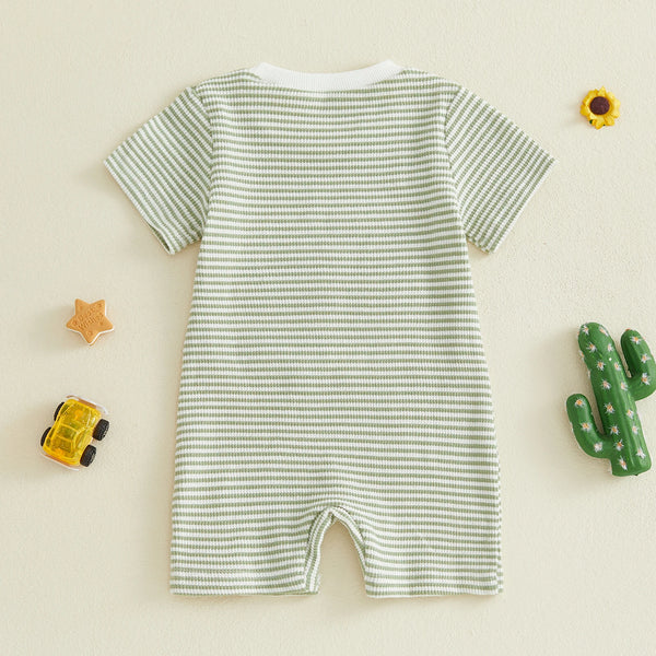 Citgeett Summer Infant Baby Boy Romper Casual Embroidered Striped Crew Neck Short Sleeve Jumpsuit Clothes