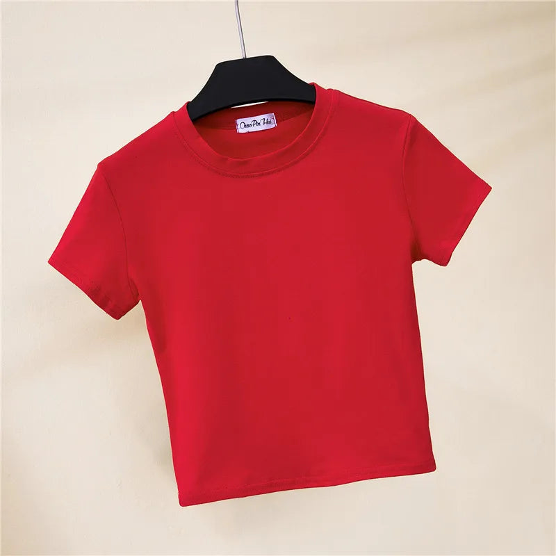 Women Summer Hot Selling Basic Design Solid Pure Color Women Top T Shirt