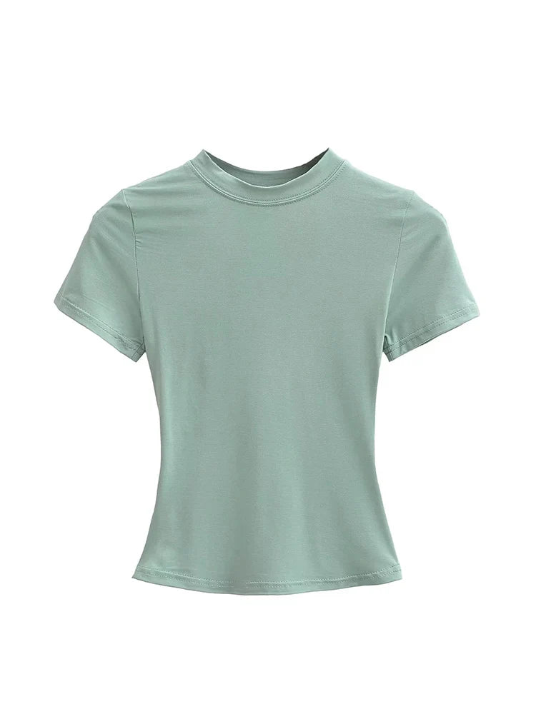 2024 New High Quality Casual T shirt Sexy Slim Short Sleeves Fashion Trend Solid Women Clothing y2k Tops