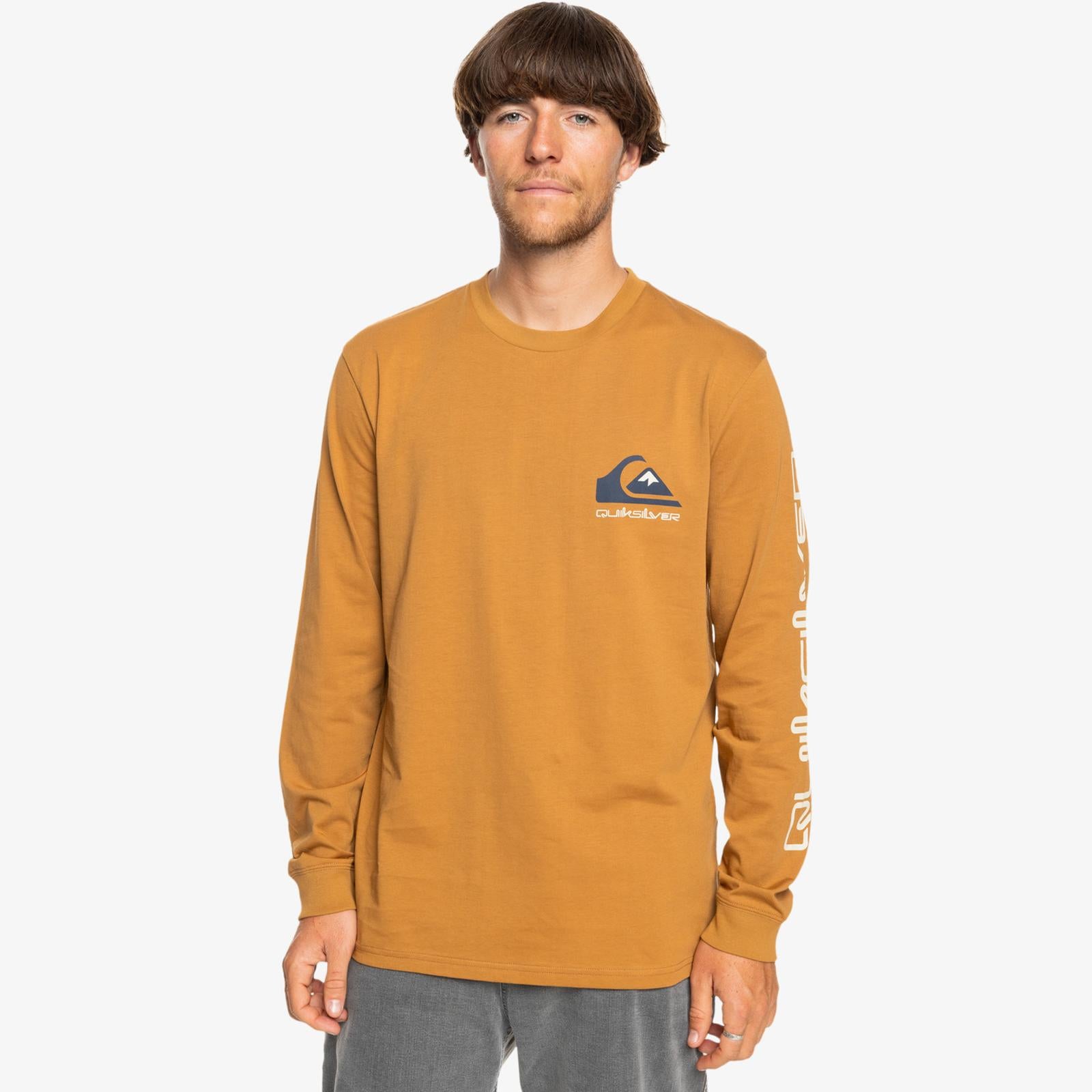 Quiksilver Mens Comp Logo Long Sleeve T-Shirt Top Crew Neck Graphic Tee Top
