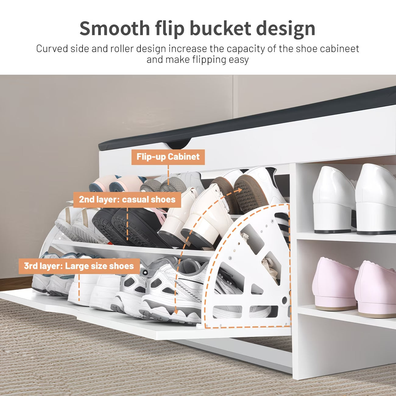 Shoe Bench Organizer 3 Tier Wooden Storage Unit Entryway Hallway Cabinet Stand
