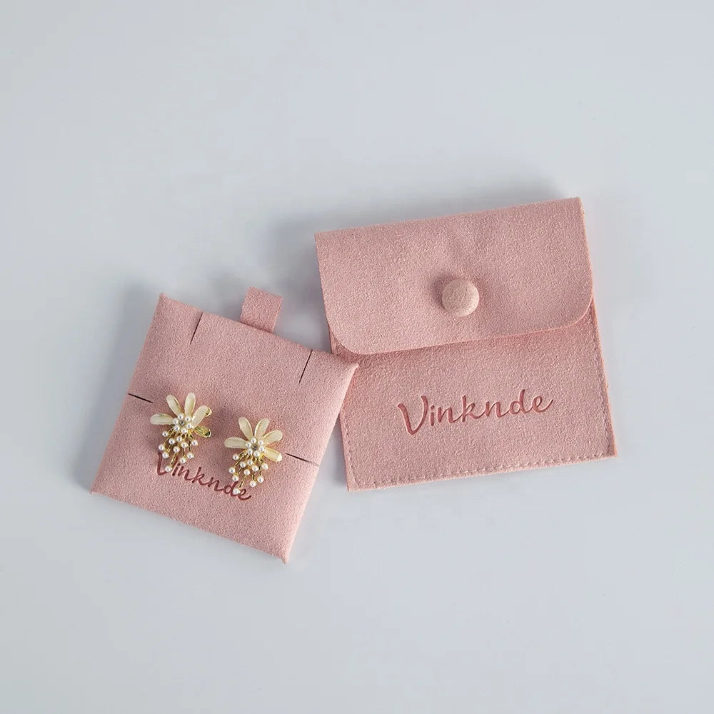 Pink Microfiber Packaging Jewelry Pouch with Button Earrings Necklace Display Card Jewelry Display Pad Set