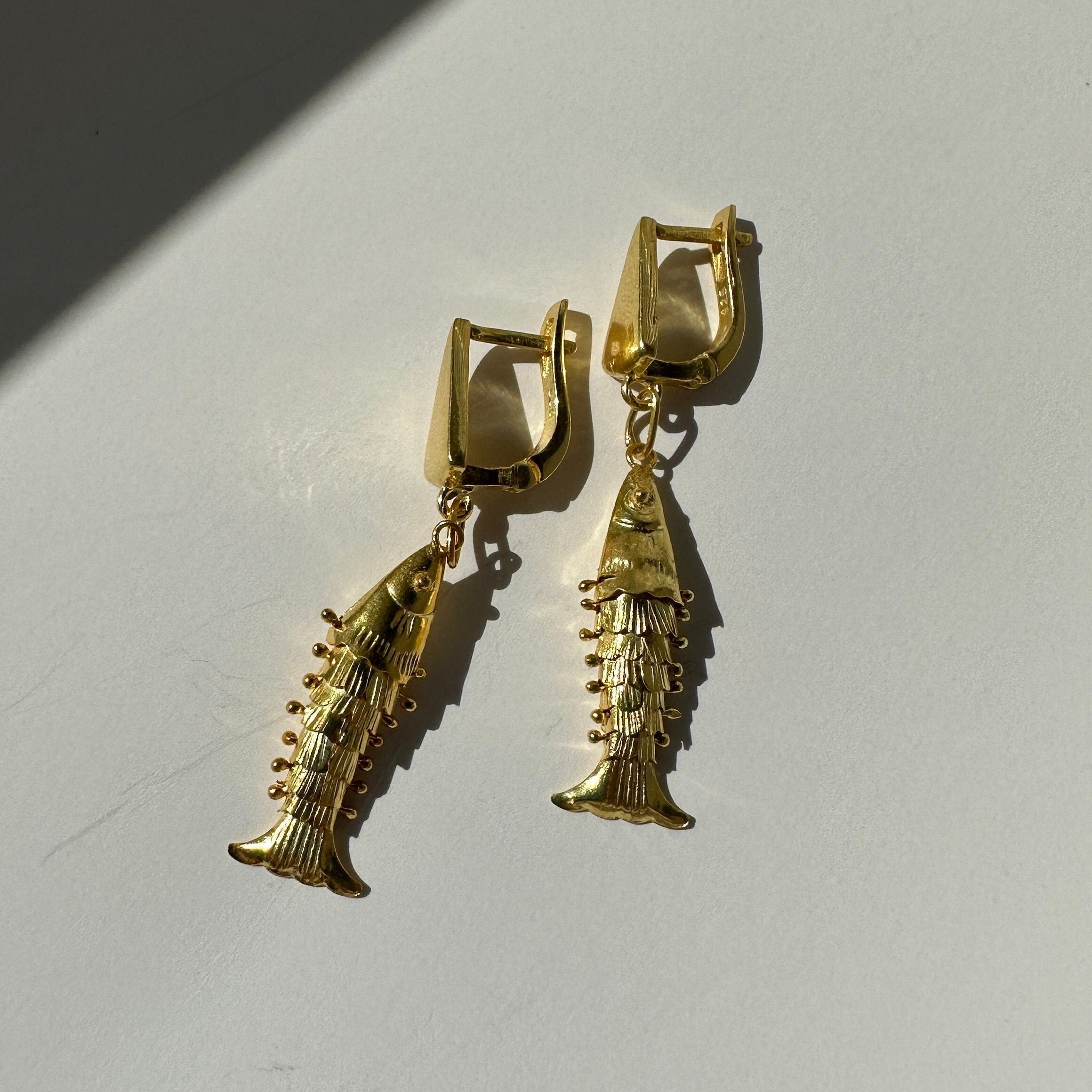Little Fish Dangle Earrings, 925 Sterling Silver 3D Movable Fish Earrings, Pisces Symbol Earrings, Articulated Fish, Minimal Fish Jewelry