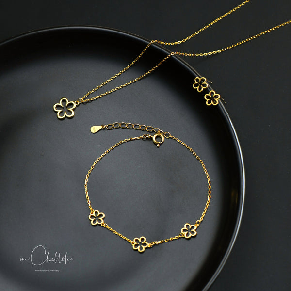 Dainty Flower Sterling Silver Bracelet, Daisy Flower Necklace, Forget Me Not, Gift for Her