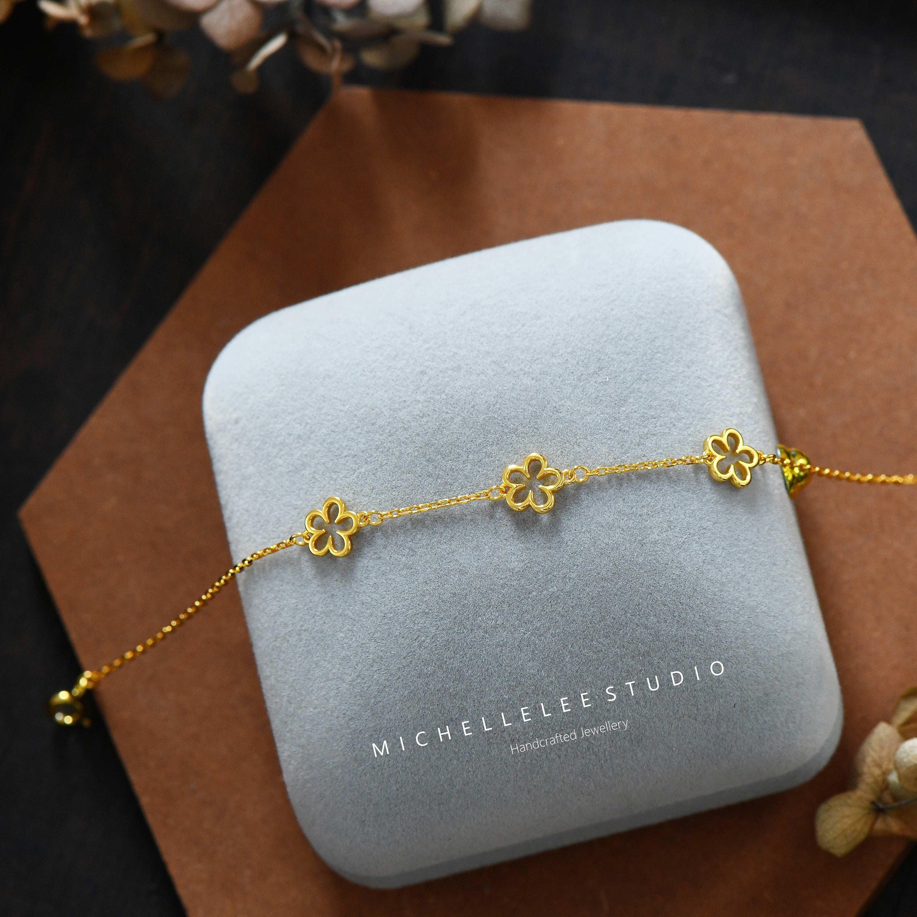 Dainty Flower Sterling Silver Bracelet, Daisy Flower Necklace, Forget Me Not, Gift for Her