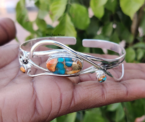 Green Copper Turquoise Bangle, 925 Silver Bangle, Handmade Bangle, Women Bangle, Adjustable Bangle, Everyday Bangle, Silver Bracelet Jewelry