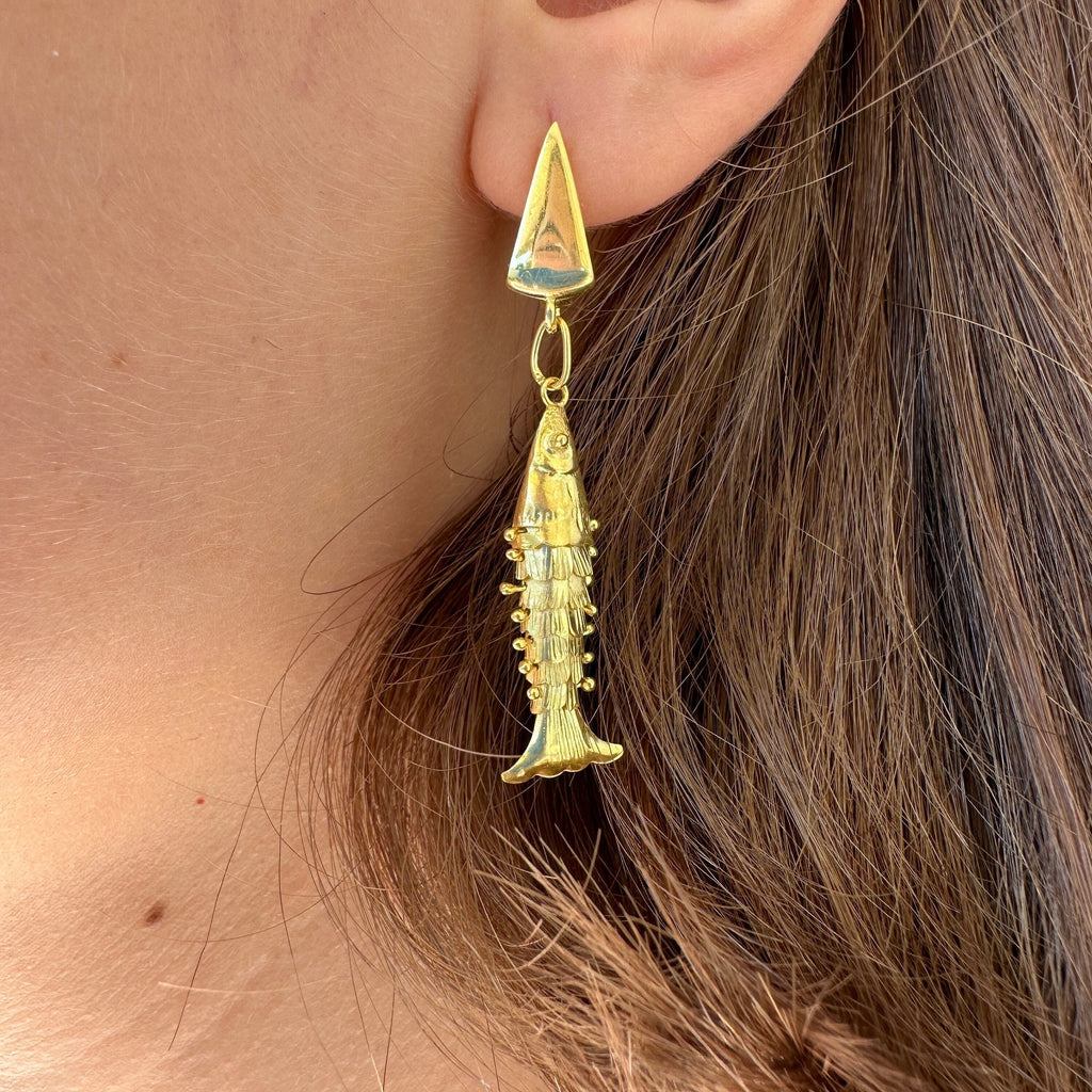 Little Fish Dangle Earrings, 925 Sterling Silver 3D Movable Fish Earrings, Pisces Symbol Earrings, Articulated Fish, Minimal Fish Jewelry