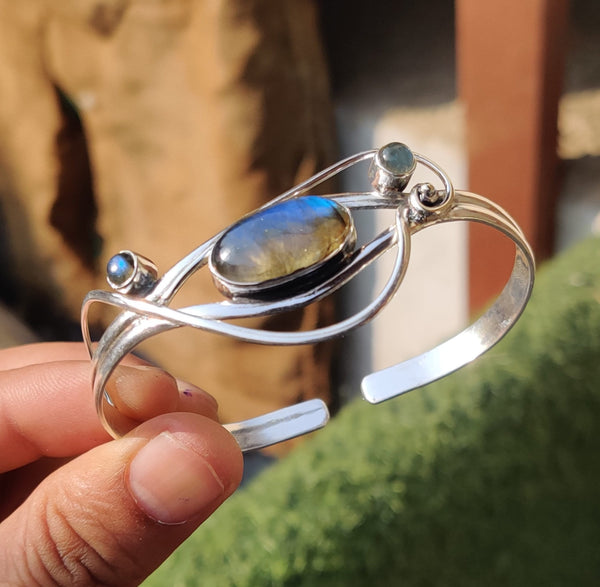 Green Copper Turquoise Bangle, 925 Silver Bangle, Handmade Bangle, Women Bangle, Adjustable Bangle, Everyday Bangle, Silver Bracelet Jewelry