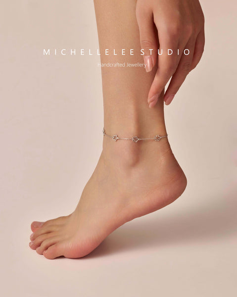 Dainty Flower Sterling Silver Bracelet, Daisy Flower Necklace, Forget Me Not, Gift for Her