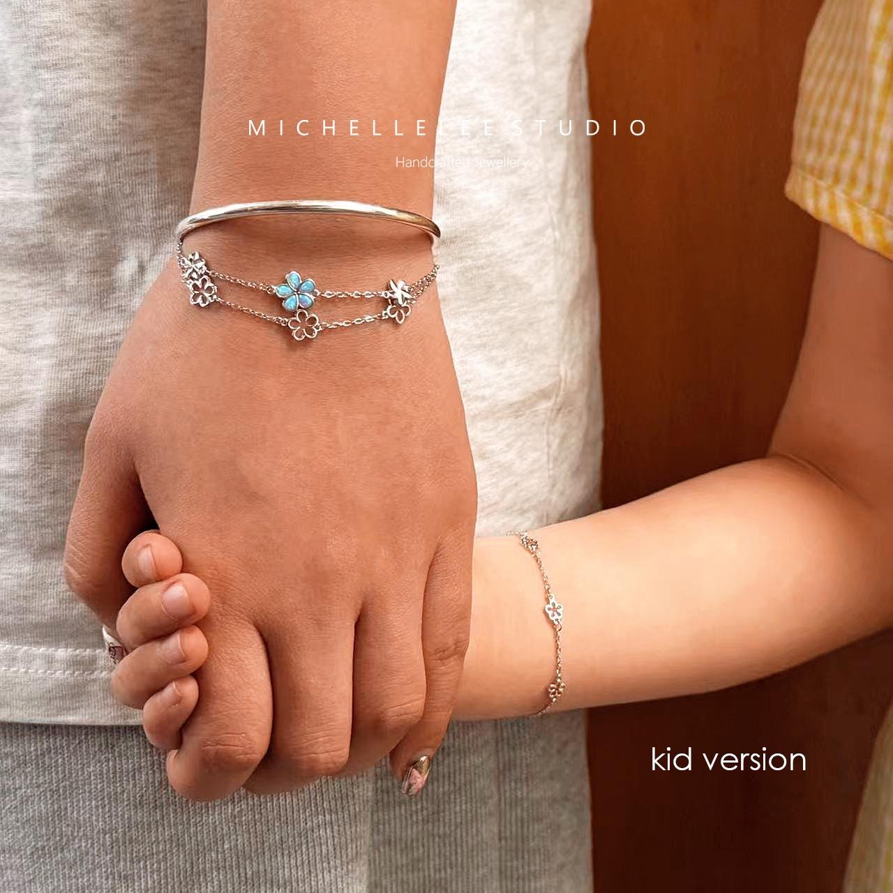 Dainty Flower Sterling Silver Bracelet, Daisy Flower Necklace, Forget Me Not, Gift for Her