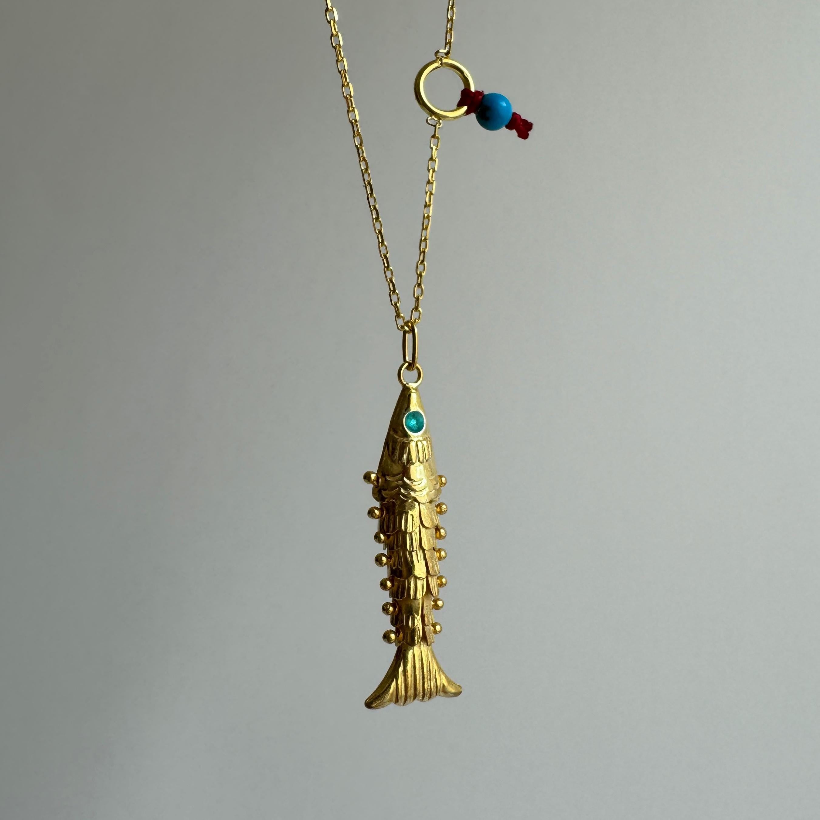 Little Gold Fish with Blue Eyes Necklace, 3D Fish Charm, 925 Sterling Silver Pisces Charm, Articulated Fish Necklace, Gift for Fish Lover