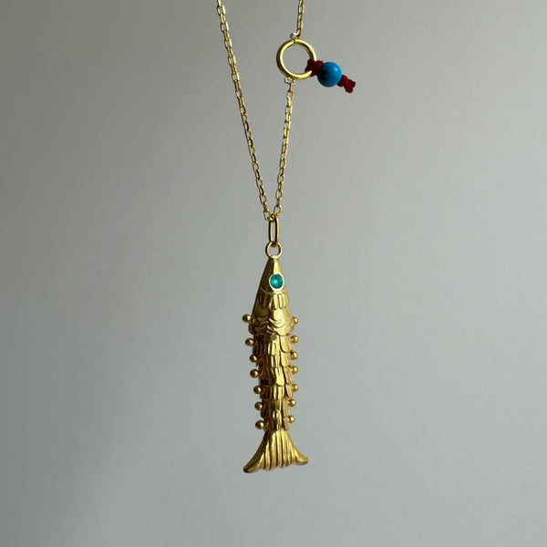 Little Gold Fish with Blue Eyes Necklace, 3D Fish Charm, 925 Sterling Silver Pisces Charm, Articulated Fish Necklace, Gift for Fish Lover