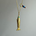 Little Gold Fish with Blue Eyes Necklace, 3D Fish Charm, 925 Sterling Silver Pisces Charm, Articulated Fish Necklace, Gift for Fish Lover