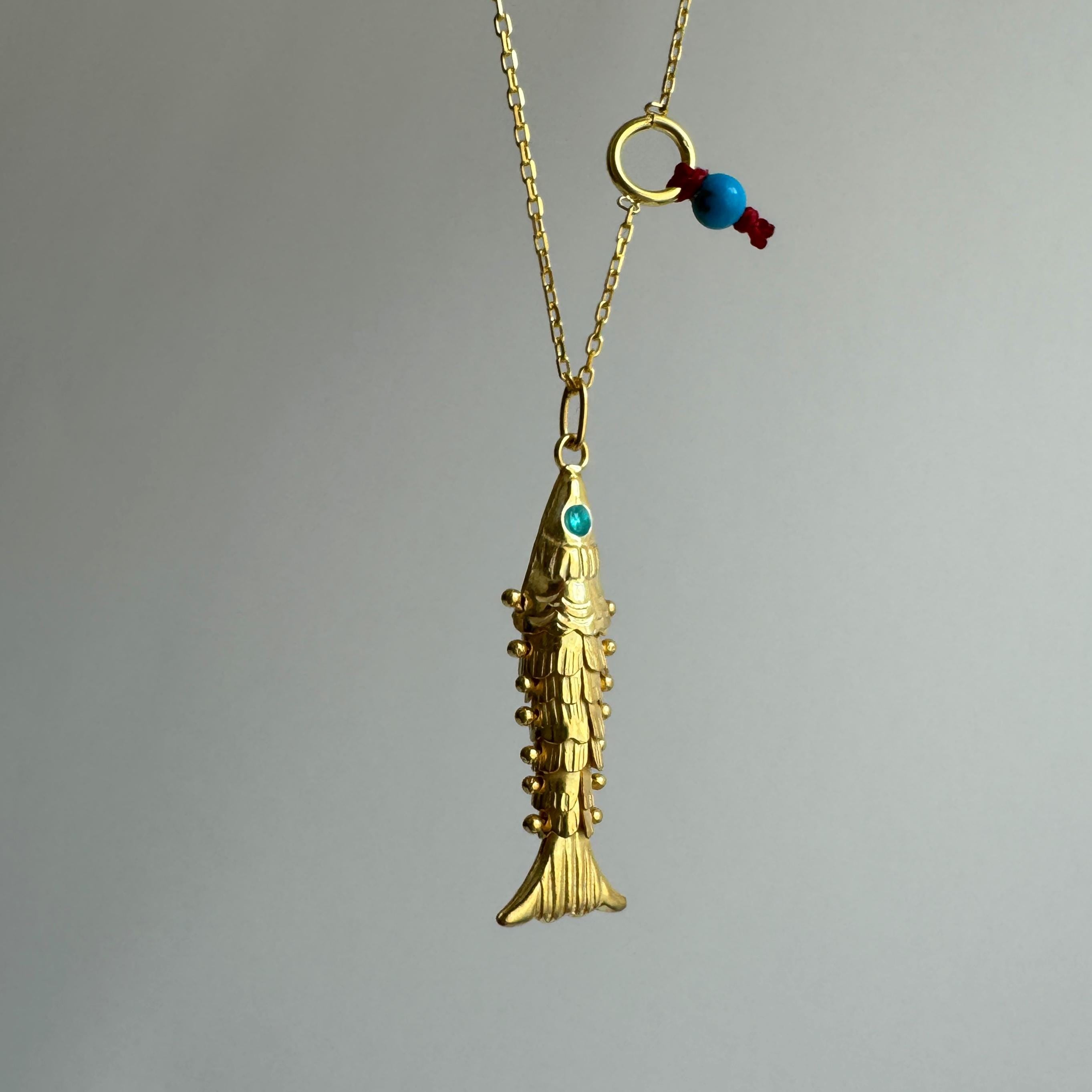 Little Gold Fish with Blue Eyes Necklace, 3D Fish Charm, 925 Sterling Silver Pisces Charm, Articulated Fish Necklace, Gift for Fish Lover