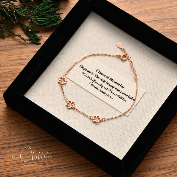 Dainty Flower Sterling Silver Bracelet, Daisy Flower Necklace, Forget Me Not, Gift for Her